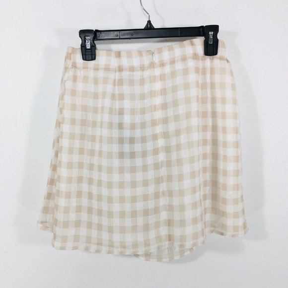En Saison Pink Gingham Mini Skirt Sz M Side Faux Sash Seersucker Lined Zip - Picture 7 of 9